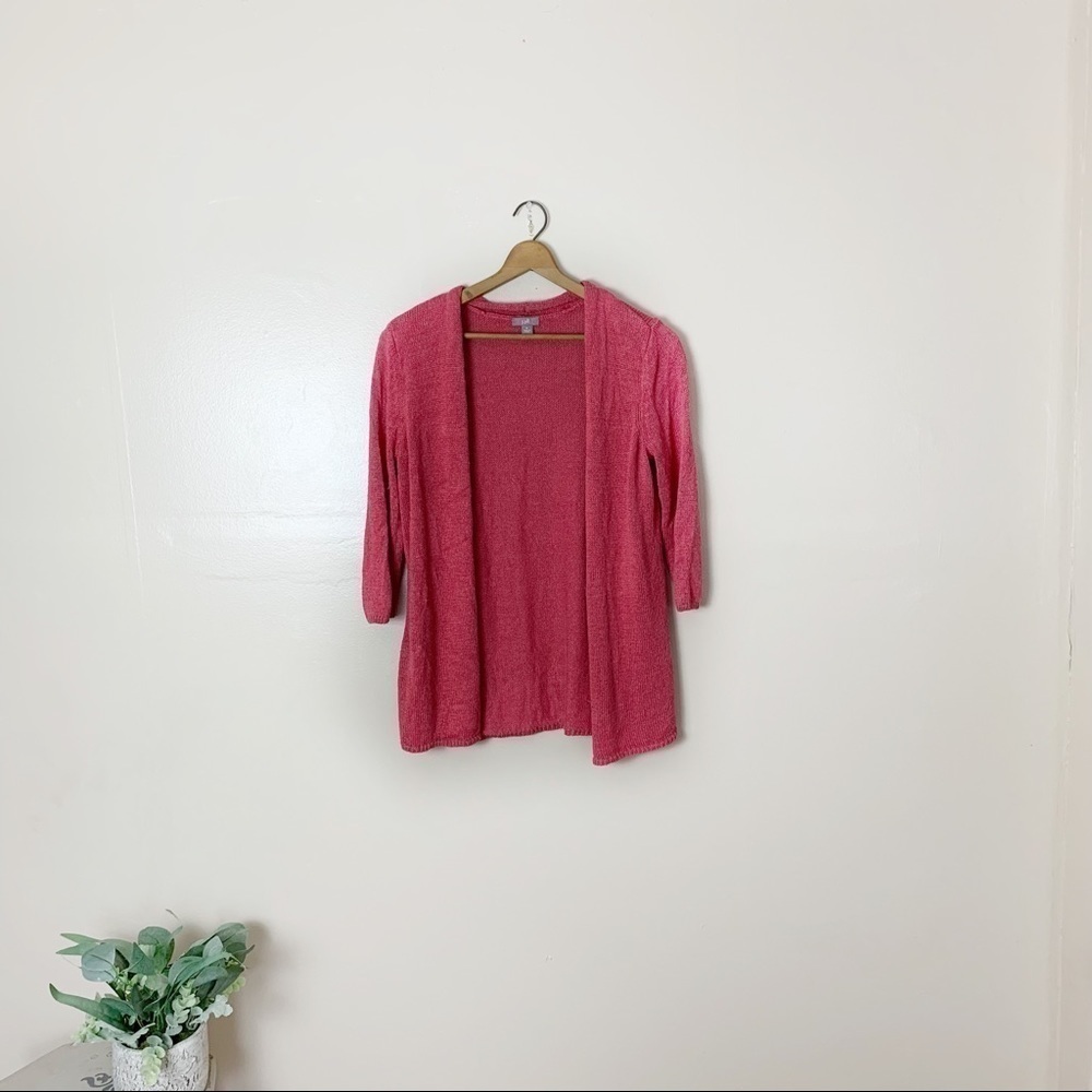 [J.Jill] Pink Linen Knit Open Front Cardigan Sweater